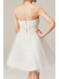 Net Strapless Short A-line Evening Dress with Bow