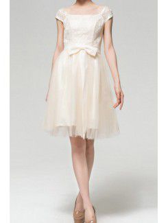 Lace Square Short A-line Evening Dress with Bow