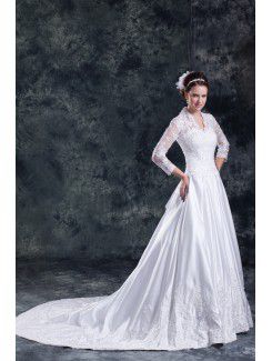 Satin Sweetheart Sweep Train A-line Embroidered Wedding Dress with Jacket