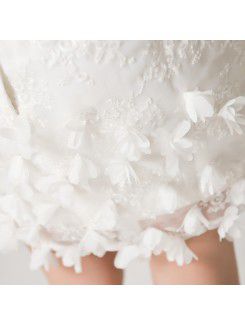 Lace Jewel Short Sheath Evening Dress with Handmade Flowers
