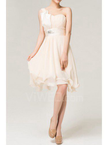 Chiffon One Shoulder Short Corset Evening Dress with Crystal