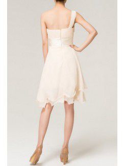 Chiffon One Shoulder Short Corset Evening Dress with Crystal