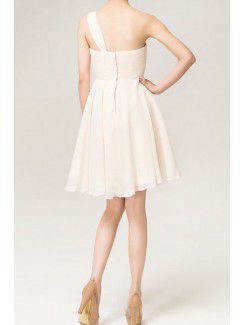 Chiffon One Shoulder Short Empire Evening Dress with Crystal