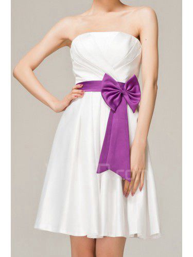 Satin Strapless Short A-line Evening Dress with Bow