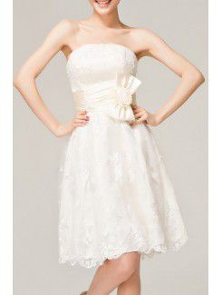 Lace Strapless Short A-line Evening Dress with Bow
