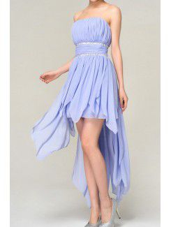 Chiffon Strapless Short Corset Evening Dress with Crystal