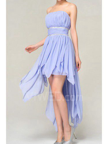 Chiffon Strapless Short Corset Evening Dress with Crystal