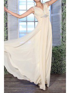 Chiffon V-neck Floor Length Empire Prom Dress with Handmade Flowers