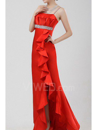 Satin Scoop Ankle-Length Empire Prom Dress with Sequins