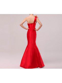 Satin One Shoulder Floor Length Mermaid Prom Dress with Crystal