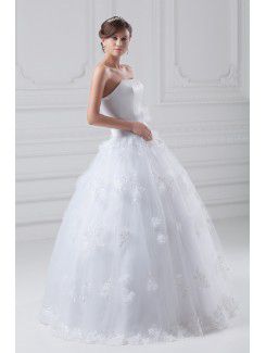 Organza and Satin Scoop Floor Length A-line Embroidered Wedding Dress