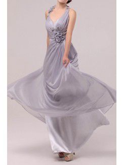 Satin and Chiffon Halter Floor Length A-line Prom Dress with Sequins