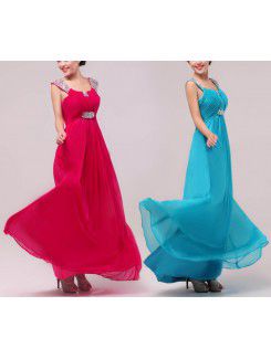Satin and Chiffon Straps Floor Length Empire Prom Dress with Sequins