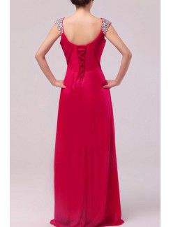 Satin and Chiffon Straps Floor Length Empire Prom Dress with Sequins