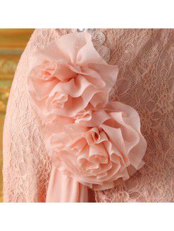 Lace High Collar Floor Length Sheath Prom Dress with Handmade Flowers