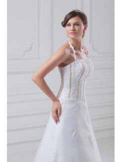 Organza and Satin Strapless Floor Length A-line Embroidered Wedding Dress
