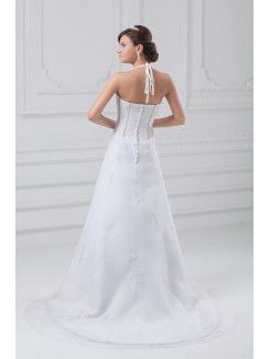 Organza and Satin Strapless Floor Length A-line Embroidered Wedding Dress