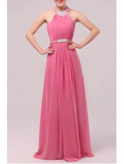 Chiffon Halter Floor Length Empire Prom Dress with Crystal