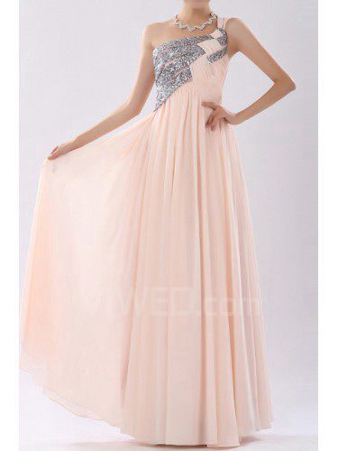 Satin One Shoulder Floor Length A-line Prom Dress with Embroidered