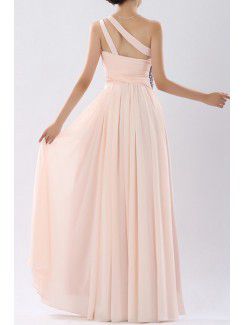 Satin One Shoulder Floor Length A-line Prom Dress with Embroidered