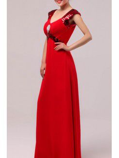 Chiffon V-neck Floor Length Empire Prom Dress with Sequins