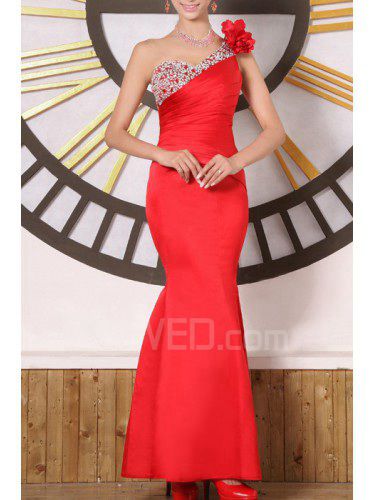Satin One Shoulder Floor Length Mermaid Prom Dress with Sequins
