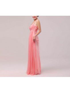 Satin and Tulle Spaghetti Floor Length A-line Prom Dress with Sequins