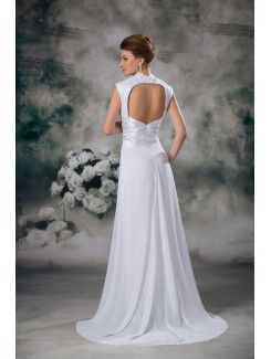 Chiffon V-Neck Sweep Train Column Wedding Dress