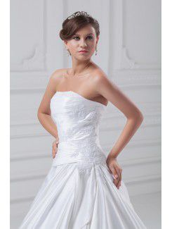 Satin Strapless Sweep Train A-line Wedding Dress