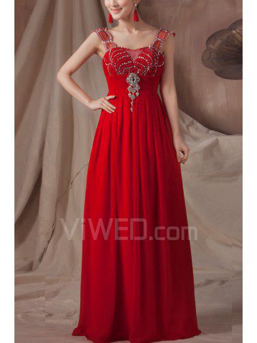 Chiffon Straps Floor Length Empire Prom Dress with Sequins