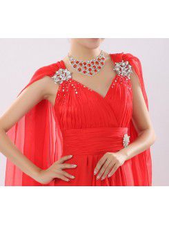 Chiffon V-neck Floor Length Corset Prom Dress with Crystal