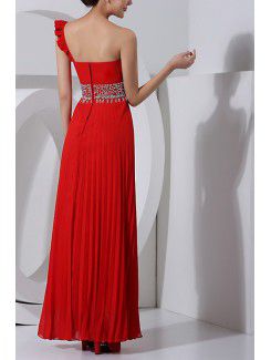 Chiffon One Shoulder Floor Length Corset Prom Dress with Crystal