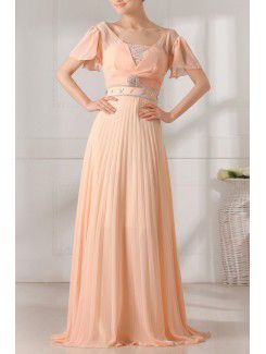 Chiffon V-neck Floor Length Empire Prom Dress with Crystal