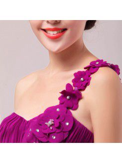 Chiffon One Shoulder Floor Length Empire Prom Dress with Handmade Flowers