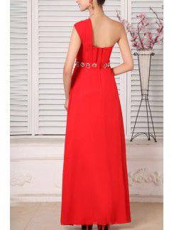Chiffon One Shoulder Floor Length A-line Prom Dress with Crystal