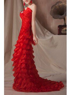 Tulle V-neck Chapel Train Mermaid Prom Dress with Crystal