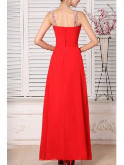 Chiffon V-neck Floor Length A-line Prom Dress with Sequins