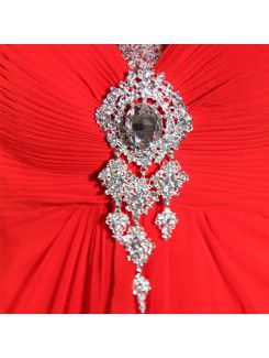 Chiffon V-neck Chapel Train Sheath Prom Dress with Crystal