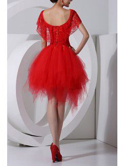 Lace and Organza V-neck Short Ball Gown Cocktail Dress