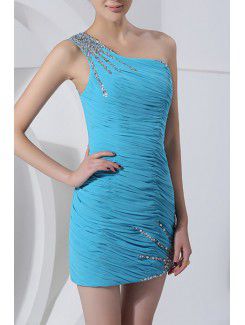 Chiffon One Shoulder Short Sheath Cocktail Dress with Sequins