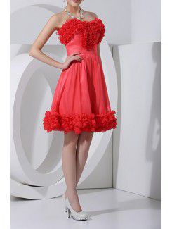 Satin Scoop Short Ball Gown Cocktail Dress with Handmade Flowers