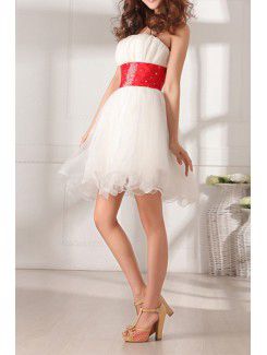 Tulle Strapless Short Ball Gown Cocktail Dress with Beading
