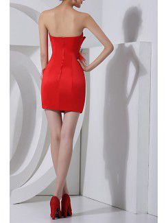 Satin and Lace Strapless Short Sheath Cocktail Dress with Crystal