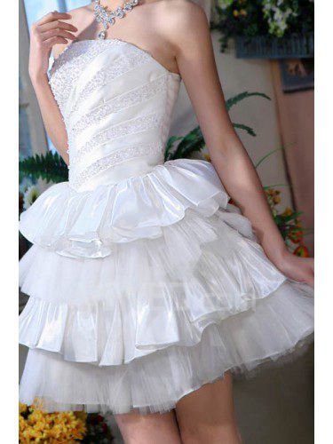 Satin and Tulle Strapless Short Ball Gown Cocktail Dress with Sequins