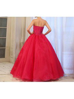 Tulle Strapless Floor Length Ball Gown Prom Dress with Handmade Flowers