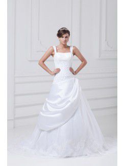 Kochanie satyna długość podłogi-line haftowana suknia ślubna