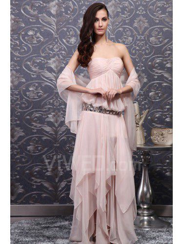 Chiffon Scoop Floor Length A-line Prom Dress with Crystal