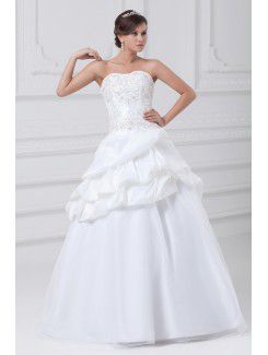 Taffeta and Organza Scoop Floor Length A-line Embroidered Wedding Dress