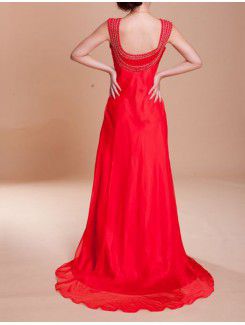 Chiffon Straps Sweep Train Empire Prom Dress with Beading