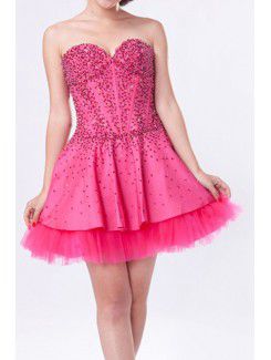 Satin Sweetheart Short Ball Gown Cocktail Dress with Beading